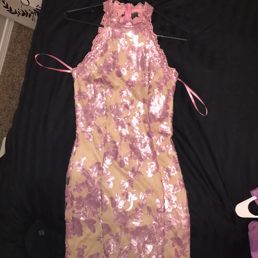 Tan and pink sequin dress